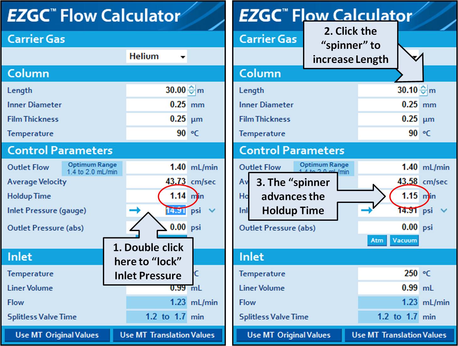 How to calculate GC chromatography column length? Restek EZGC Method Converter and Flow